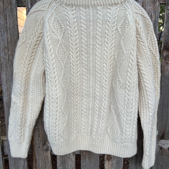 Hand-knitted Irish 100% wool sweater, knitted with classic Aran Isles stitches. - Picture 3 of 6
